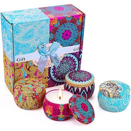 Yinuo Candle Scented Candles Gifts Set for Women,Portable Tin Aromatherapy Soy Candles Lavender Fragrance for Bath Yoga Thanksgiving Christmas Mother’s Day Valentine’s Day Birthday Gifts