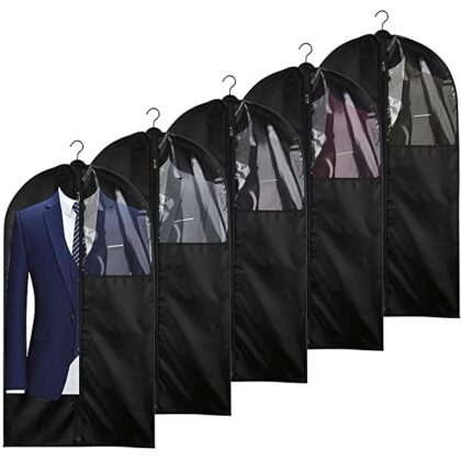 Foraineam 5 Pack 43 Inch Oxford Fabric Garment Bag Suit Cover Bags with Zipper and Transparent Window for Travel and Storage, Anti-Moth Protector, Washable Suit Bag for Suits, Coats, Shirts, Dresses