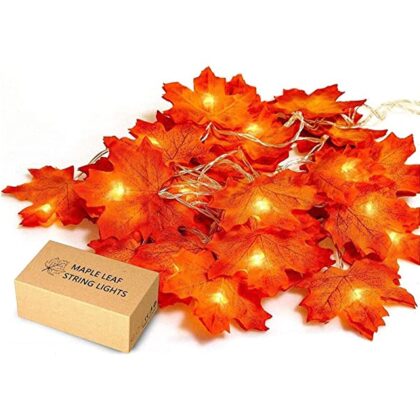 JamBer Fall Maple Leaf Garland 20 LED Maple Leaves Fairy Lights 7.4 Feet Fall Garland Lights Waterproof Maple Leaf String Lights 3AA Battery Powered Lighted Garland for Thanksgiving Halloween Decor