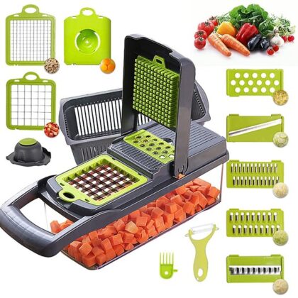 Vegetable Chopper Mandoline Slicer Cutter Chopper and Grater 11 in 1 Vegetable Slicer Potato Onion Chopper Veggie Chopper Dicer with Container Black