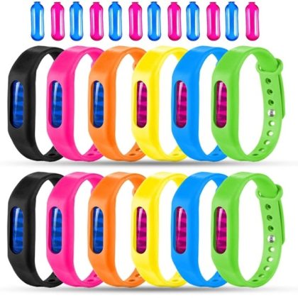 Mosquito Repellent Bracelet 12 Pack Natural Mosquito Repellent Band Safe for Kids Adults Waterproof Mosquito Repellent Wristband Indoor Outdoor Protection UP to 720Hrs (12 Extra Refills)