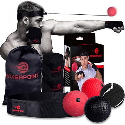 BOXERPOINT Boxing Reflex Ball for Adults and Kids – React Reflex Balls on String with Headband, Carry Bag and Hand Wraps – Improve Hand Eye Coordination, Punching Speed, Fight Reaction