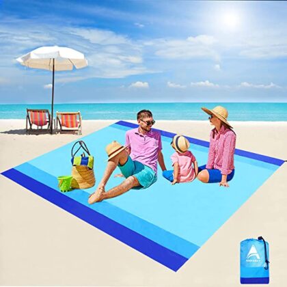 Beach Blanket, Beach Mat Outdoor Picnic Blanket Compact for 4-7 Persons Water Proof and Quick Drying Beach Mat Mady by Premium Nylon Pocket Picnic Sheet for Outdoor Travel ( 78″ X 81″)
