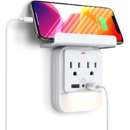 Multi Plug Outlet Extender with USB,Socket Outlet Shelf,Wall Mount Expander with 900J,2 Power Outlet 2 USB Ports,ETL Certified