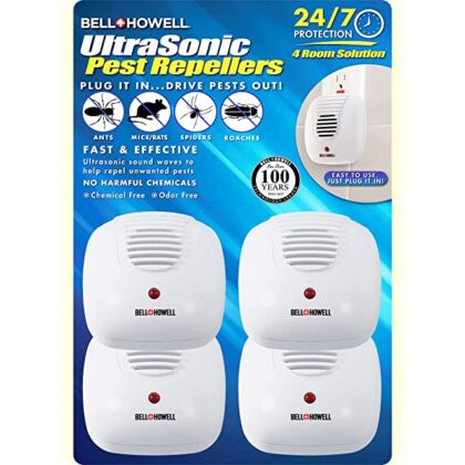 Bell + Howell Ultrasonic Pest Repeller Home Kit (Pack of 4), Ultrasonic Pest Repeller, Pest Repellent for Home, Bedroom, Office, Kitchen, Warehouse, Hotel, Safe for Human and Pet