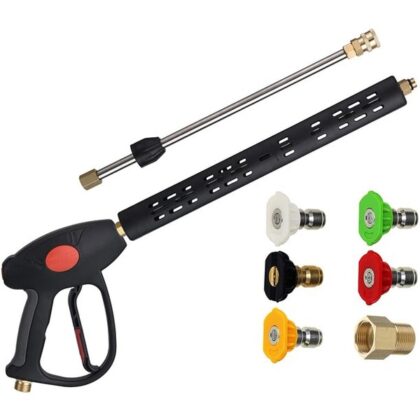 M MINGLE Replacement Pressure Washer Gun with Extension Wand, M22 15mm or M22 14mm Fitting, 5 Nozzle Tips, 40 Inch, 4000 PSI