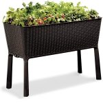 Keter Easy Grow 31.7 Gallon Raised Garden Bed with Self Watering Planter Box and Drainage Plug, Brown