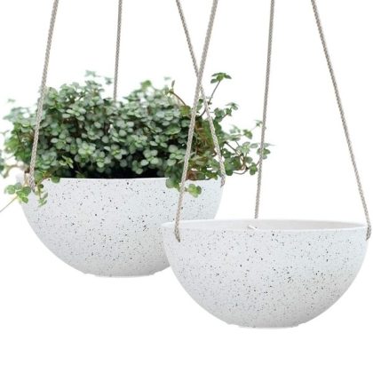 Hanging Planters for Indoor Plants – Flower Pots Outdoor 10 inch Garden Planters and Pots,Speckled White Set of 2