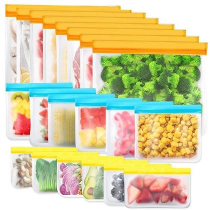Reusable Storage Bags, 20 Pack BPA Free PEVA Resuable Freezer Bags, Reusable Gallon Bags, Reusable Sandwich Bags, Silicone Food Bag